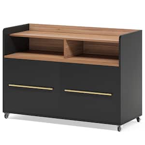 Atencio 2-Drawer Black Wood 39 in. W Mobile Lateral File Cabinet with Storage Shelves, Locking Casters for Home Office