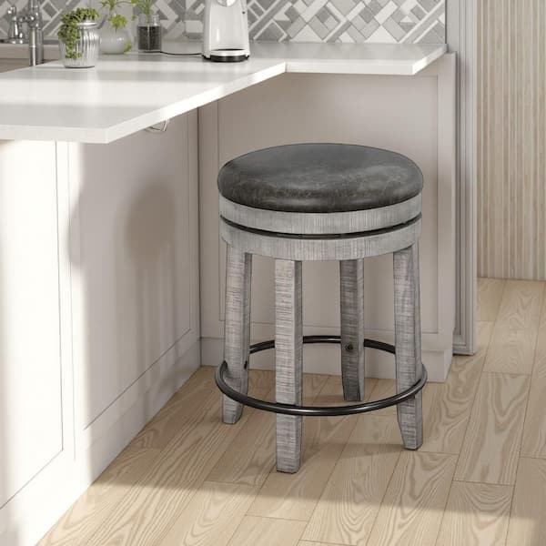 Zeka Swivel Gray and Black Wood Frame Counter Stool Zeka Swivel with Cushion (Set of 2)