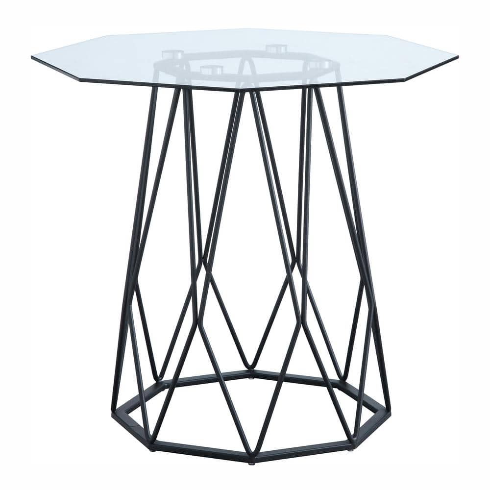 Furniture of America Mysen 24 in. Sand Black Powder Coating Octagon Glass Top End Table -  IDF-4374BK-E
