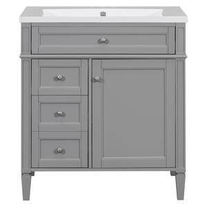 Victoria 30 in. W x 18 in. D x 33 in. H Freestanding Single Sink Modern Bath Vanity in Grey with White Countertop