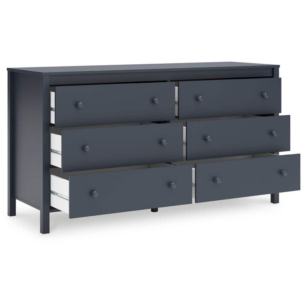 Navy Blue Transitional Six Drawer Dresser with Levelers