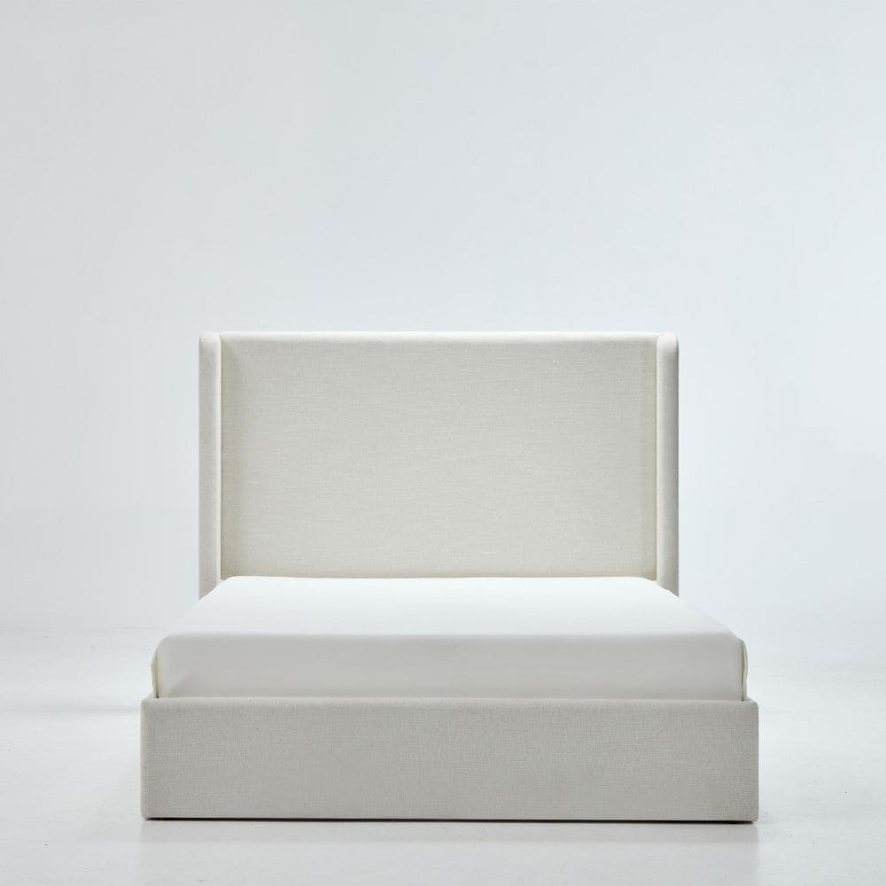 Kilby White Wood Frame King Size Platform Bed with Upholstered Wingback High Headboard Ivory - thumbnail 10