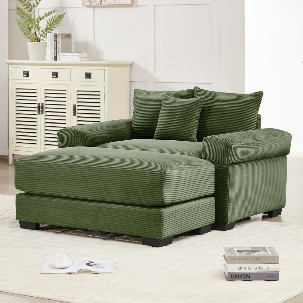Regal 54.3 in. Square Arm Corduroy Upholstery Rectangle Sofa in Green with Ottoman, Throw Pillows price history on PriceWatchPro