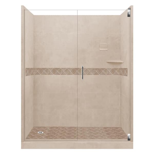 American Bath Factory Espresso Bean Diamond Alcove 30 in. x 60 in. x 80 in. Hinged Shower Kit in Brown Sugar, Left Drain and Chrome Hardware