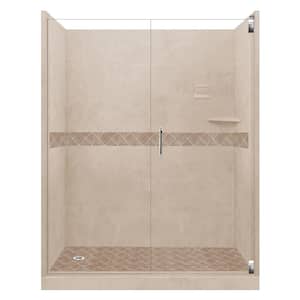 Espresso Diamond Hinged 42 in. x 60 in. x 80 in. Left Drain Alcove Shower Kit in Brown Sugar and Chrome Hardware