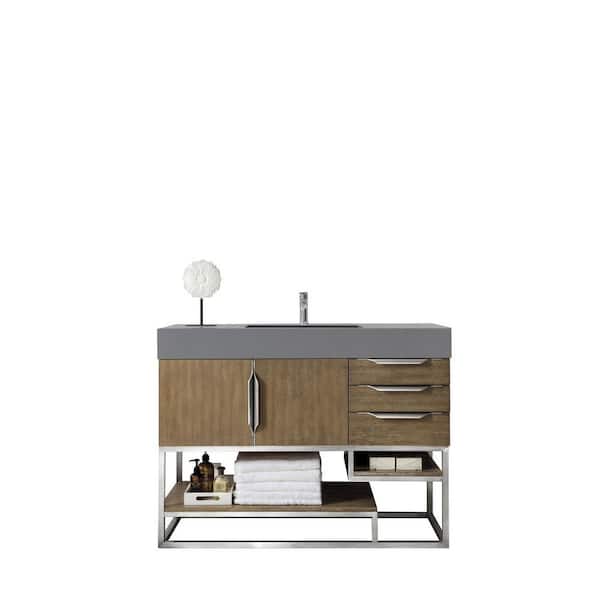 James Martin Vanities Columbia 48.0 in. W x 19.5 in. D x 36 in. H Bathroom Vanity in Latte Oak with Dusk Grey Glossy Composite Top
