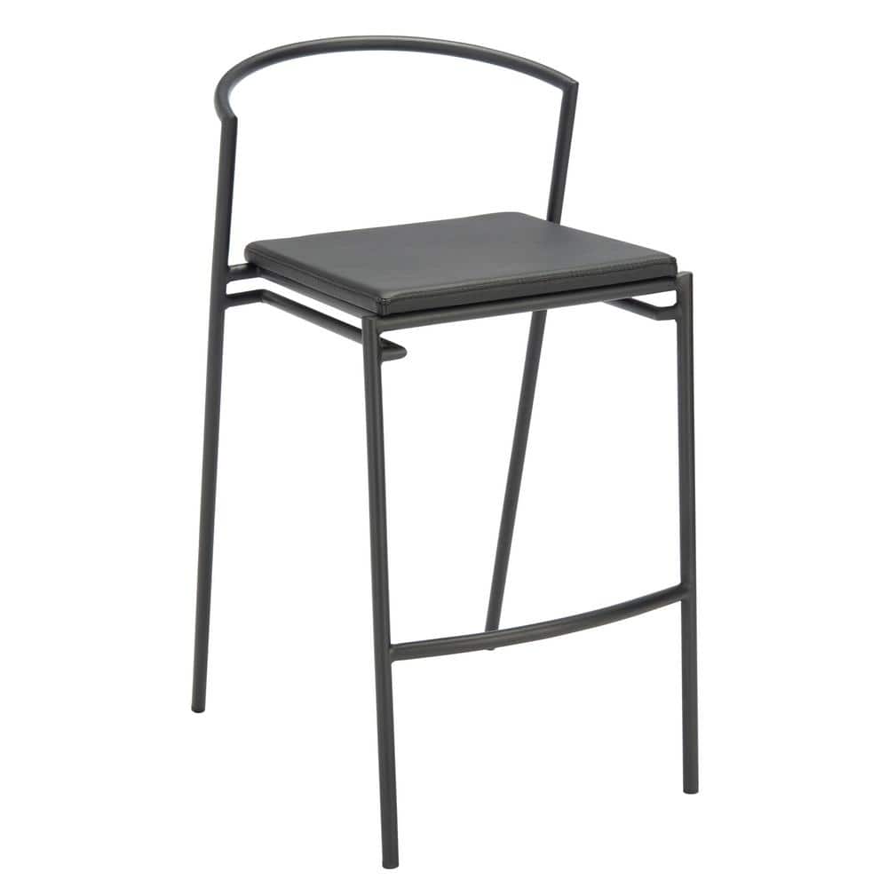 Bauhaus Inspired Black Vegan Leather & Metal Counter Stool Pair