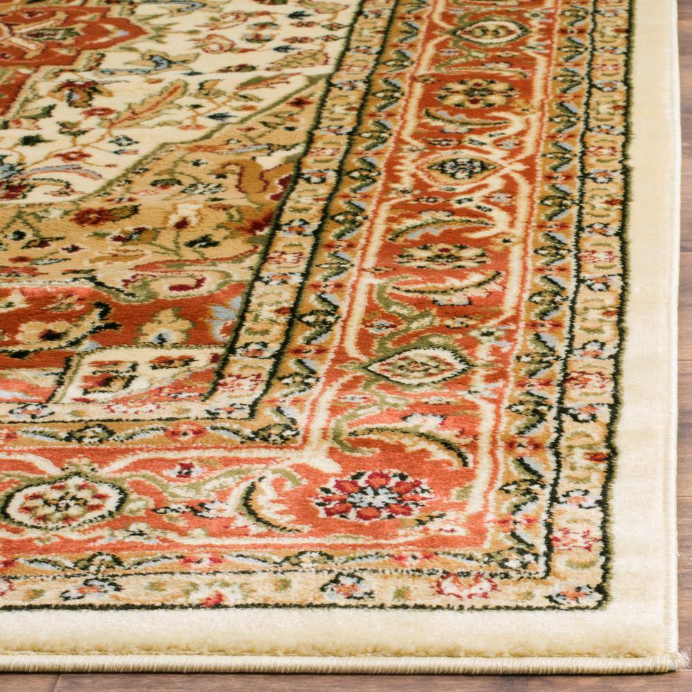 Ivory and Rust Floral Synthetic Rectangular Rug