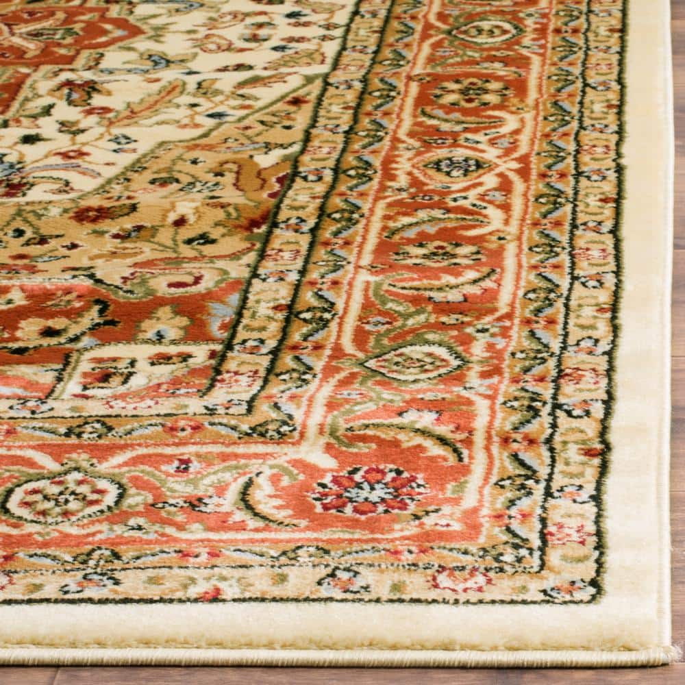 Ivory and Rust Floral Square Synthetic Area Rug