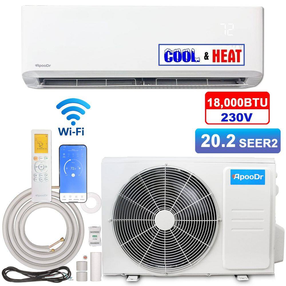 18,000 BTU 20.2 SEER2, 230-Volt,1000-SqFt Inverter Wi-Fi Ductless Mini Split Air Conditioner with Heat Pump,16Ft Lineset price history on PriceWatchPro