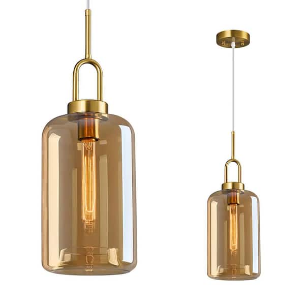 Home Lighting 60-Watt 1 Light ‎Plating Gold Pendant Light with Champagne Glass Shade, No Bulbs Included
