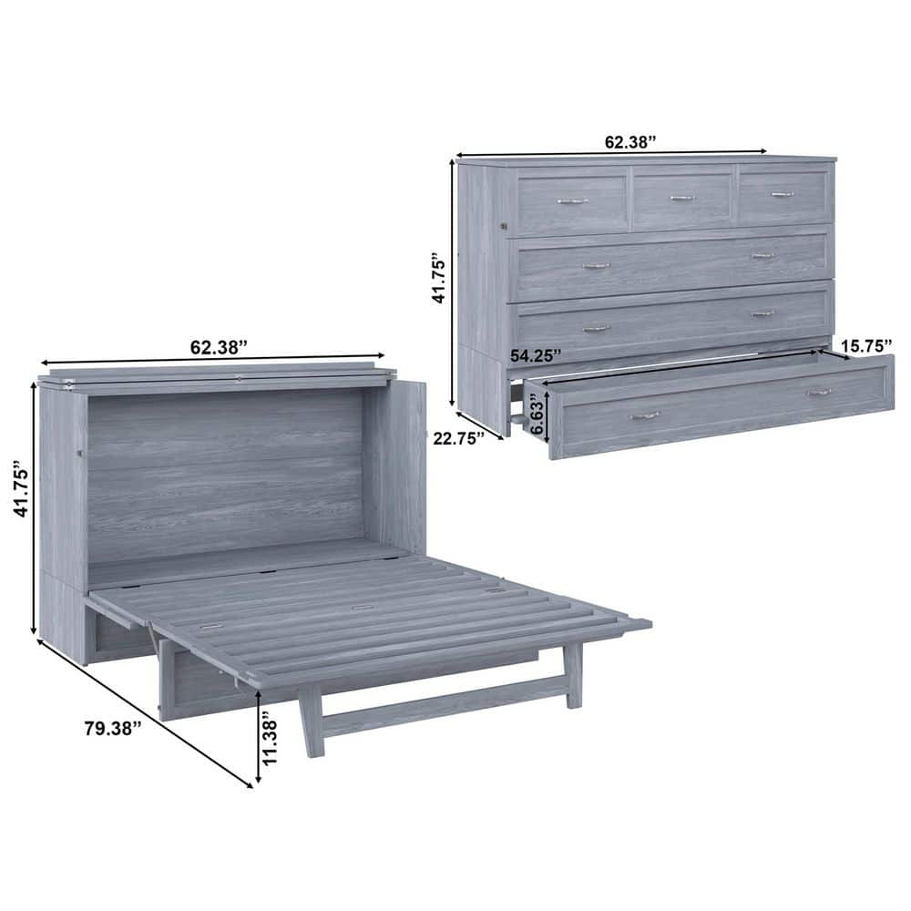 Driftwood Queen Murphy Bed Chest with Storage Drawer