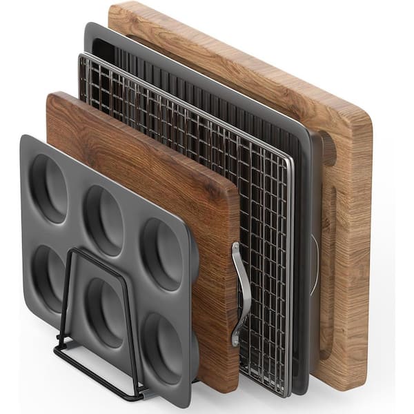 Black Powder-Coated Iron Cutting Board Organizer Rack Kitchen Bakeware and Cookie Sheet Holder with 5 Slots