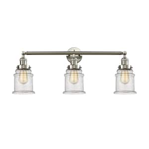 Canton 30 in. 3-Light Brushed Satin Nickel Vanity Light with Seedy Glass Shade