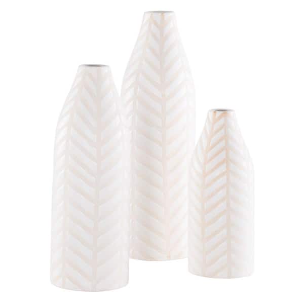 SAFAVIEH Lovetta 16 in. Glazing Cream Decorative Vase (Set of 3)