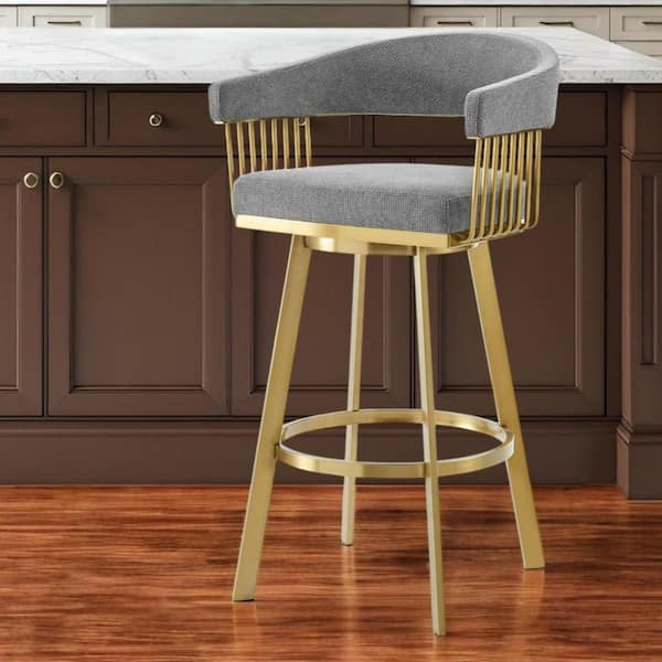 HomeRoots 26 in. Gray Low Back Metal Counter Stool Fabric Seat
