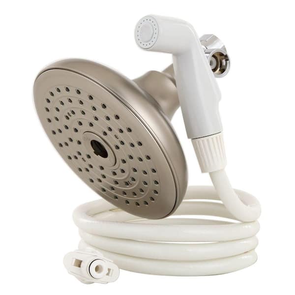 RINSE ACE Rainfall 75-Spray Dual Showerhead and Handheld Showerhead with 2 Setting Sprayer in Satin Nickel with White