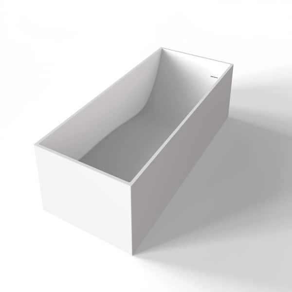 66.9 in. x 28.3 in. Freestanding Solid Surface Soaking Bathtub Rectangular Tub with Left Drain in Matte White