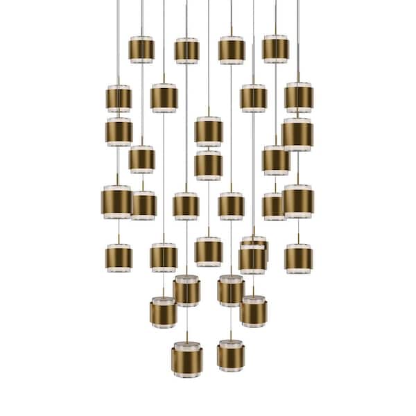 Banded 41-Light Aged Brass Integrated LED Square Pendant Light Selectable 4CCT 2700K-3000K-3500K-4000K