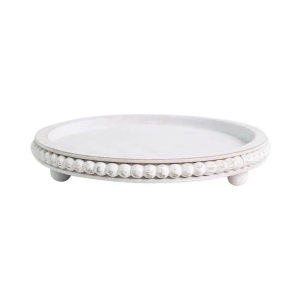 Elegant 12Inch White Wood Beaded Round Tray for Stylish Home Decor — free download
