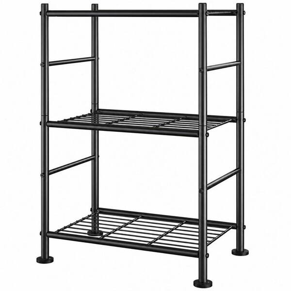 3-Tier 18 in. W 30 in. H x 12 in. D Alloy Steel Rectangular Shelf in Black with Adjustable Leveling Feet