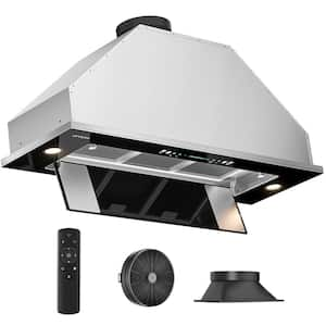 36 in. 600 CFM Convertible Insert Range Hood in Stainless Steel with Black Glass, Carbon Filters, LED Lights and Remote