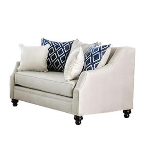 65 in. White Solid Print Fabric 2-Seater Loveseat with Tufted Details