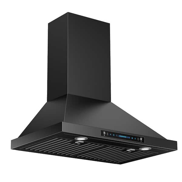 30 in. 600 CFM Convertible Ductless to Ducted Wall Mounted Range Hood in Black Stainless Steel with LED and Gesture