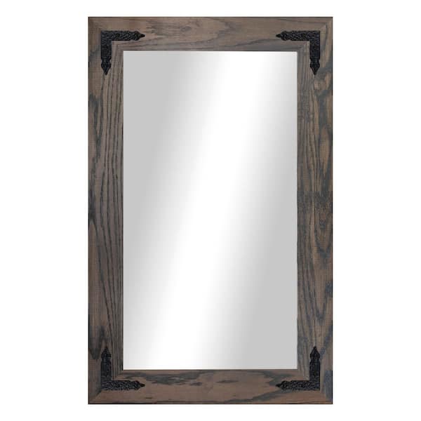 Rayne Mirrors (33 in. W x 20 in. H) Carbon Grey Hardwood Rectangle Mirror with Decorative Corner Bracket