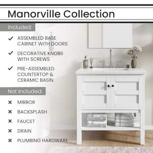 31.5 in. W x 22.05 in. D x 33.46 in. H Manorville Vanity Cabinet with Sink Combo, 2 Doors, White Cabinet