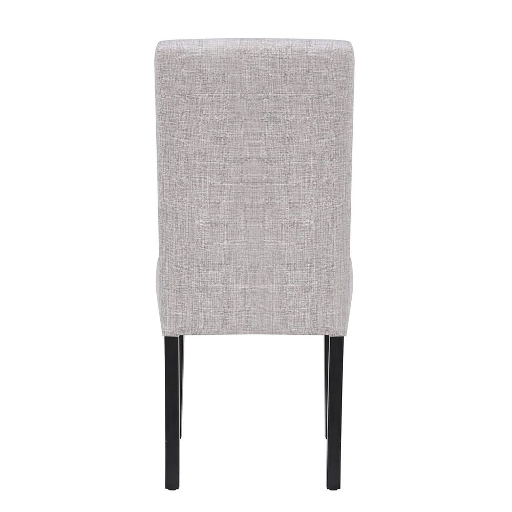 Light Gray Linen Upholstered Dining Chairs with Rubberwood Legs, Set of 2