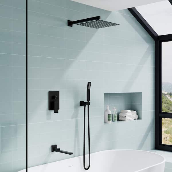 WELLFOR Single Handle 1-Spray Pressure Balance Tub and Shower Faucet with Hand Shower in Matte Black (Valve Included)