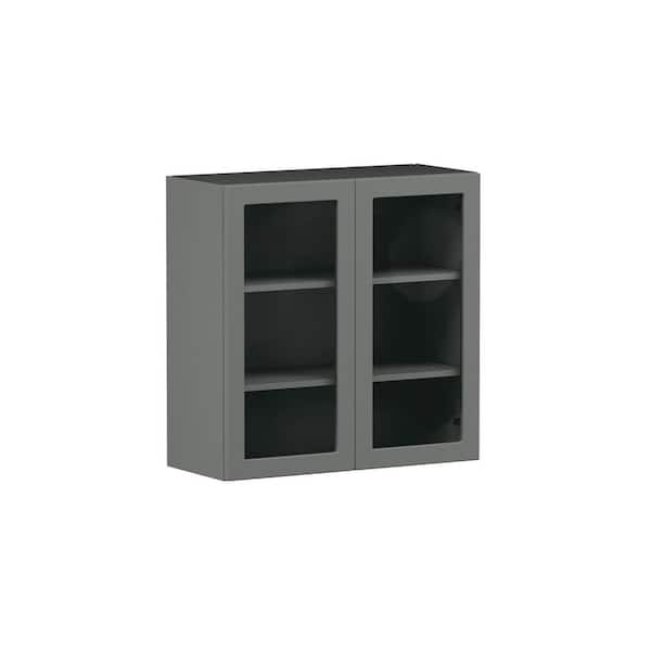 Designer Series Melvern 30 in. W x 12 in. D x 30 in. H Assembled Shaker Glass Door Wall Kitchen Cabinet in Storm Gray