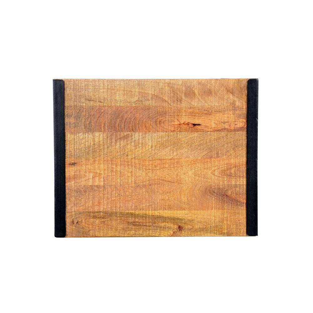 C-Shaped Mango Wood and Metal End Table, Brown and Black