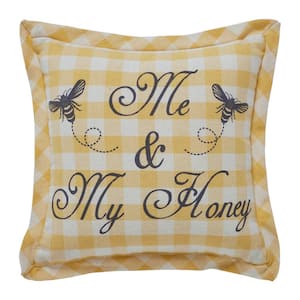Buzzy Bees Yellow Antique White Grey Me, My Honey 9 in. x 9 in. Throw Pillow