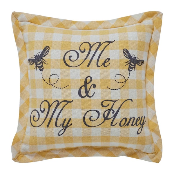 VHC BRANDS Buzzy Bees Yellow Antique White Grey Me, My Honey 9 in. x 9 in. Throw Pillow