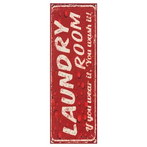 Laundry Collection Non-Slip Rubberback Laundry Text 2x5 Laundry Room Runner Rug, 20 in. x 59 in., Red