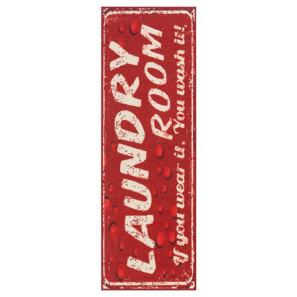 Ottomanson Laundry Collection Non-Slip Rubberback Laundry Text 2x5 Laundry  Room Runner Rug, 20 in. x 59 in., Red LA4040-20X59 - The Home Depot