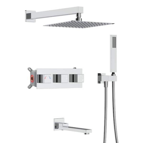 UPIKER Waterfall 3-Spray Patterns with 1.8 GPM 12 in. Tub Wall Mount Dual Shower Heads in Spot Resist Chrome