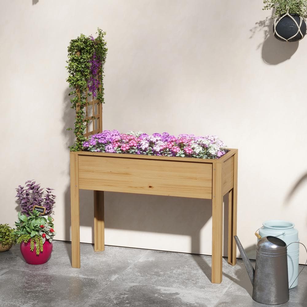 36 in. W x 15 in. D x 19 in. H Wood Raised GardenBed with LegsFilter Draina