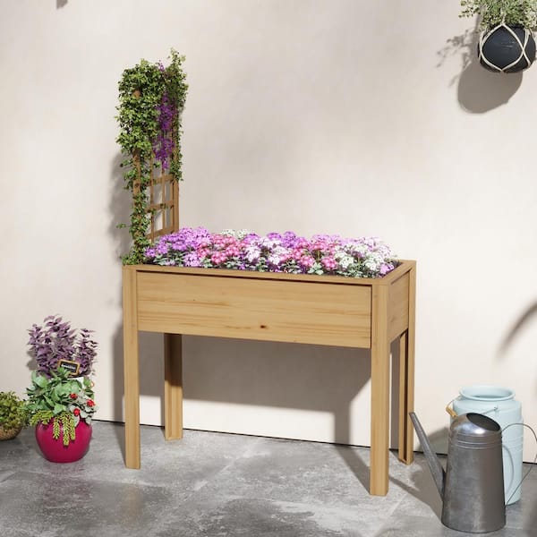 Unbranded 36 in. W x 15 in. D x 19 in. H Wood Raised GardenBed with LegsFilter Drainage Holes Trellis for Garden VegetablesFlowers