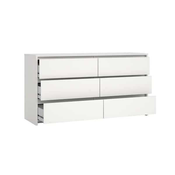 Tvilum Next White 6 Drawer 61.85 in. W Double Dresser 503294949