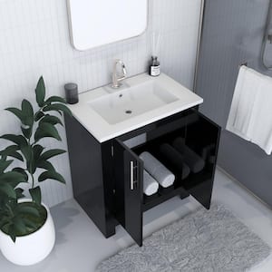 Austin 30 in. W x 20 in. D Bath Vanity in Glossy Black with Acrylic Vanity Top in White with White Basin