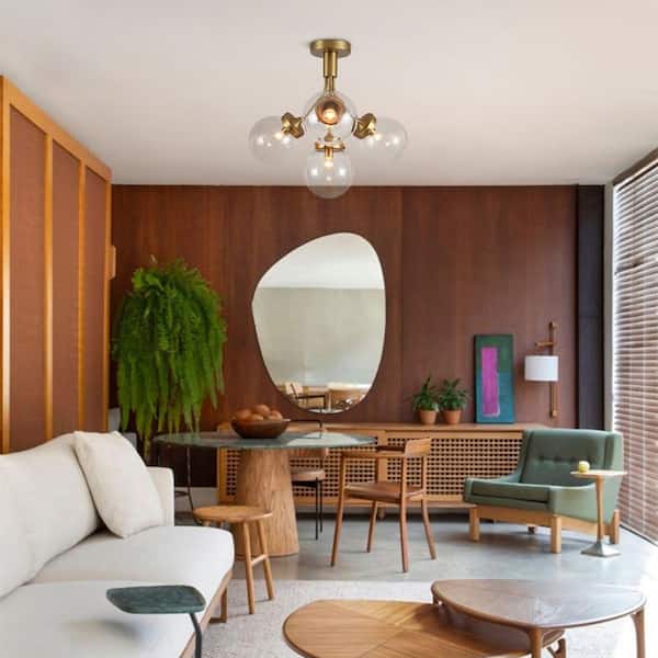 HUOKU Cielo 4-Light 21.7 in. W Brushed Gold Semi-Flush Mount