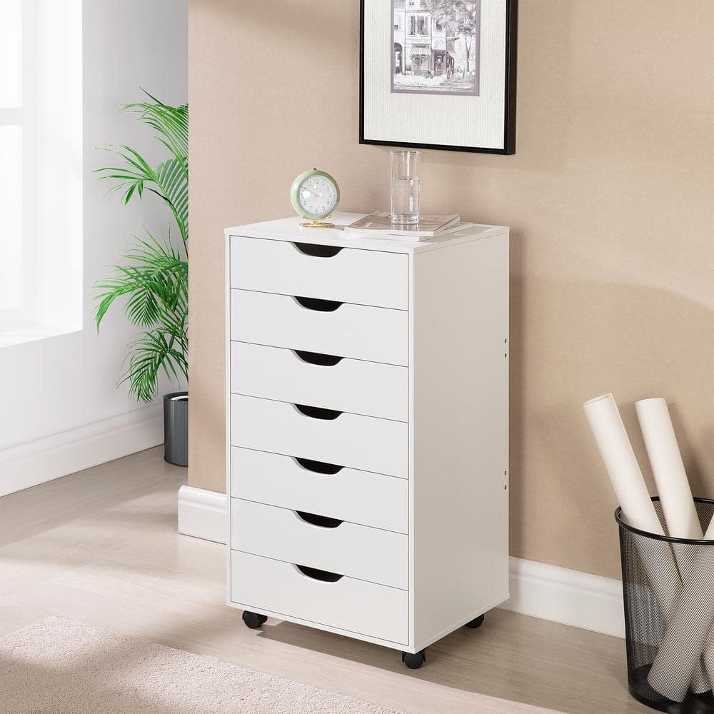 HOMESTOCK 7-Drawer White 34.2 in. H x 15.7 in. W x 18.8 in. D Wood ...