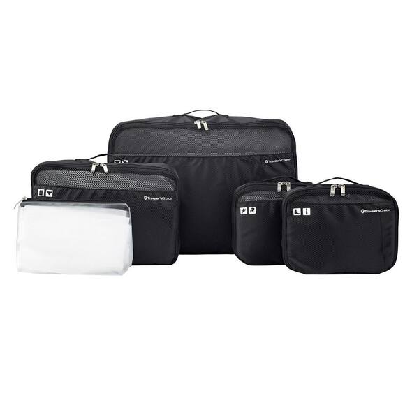 5-Piece Travel Packing Organizers Set For Luggage - Black Mesh Bags With Laundry Bag