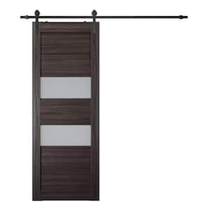 Dessa 18 in. x 83.25 in. 2-Lite Frosted Glass Gray Oak Wood Composite Sliding Barn Door with Hardware Kit