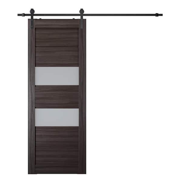 Belldinni Dessa 18 in. x 83.25 in. 2-Lite Frosted Glass Gray Oak Wood Composite Sliding Barn Door with Hardware Kit