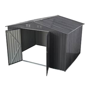 Dire 8 ft. W x 12 ft. D Outdoor Grey Metal Storage Sheds with Lockable Door and Shutter Vents (96 sq. ft.)