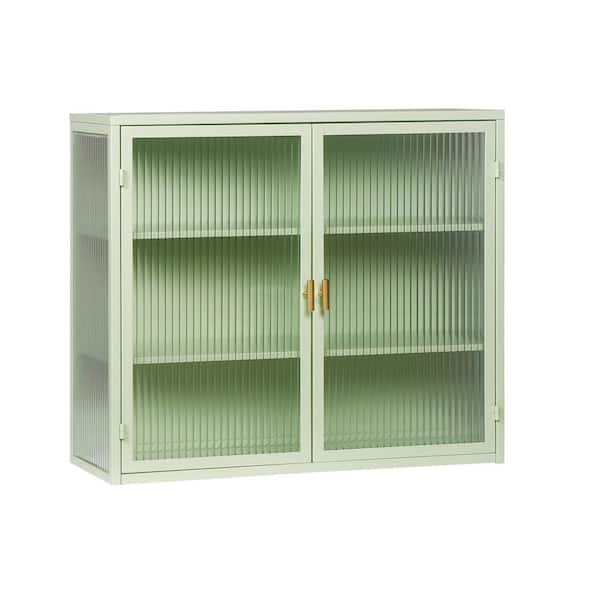 Modern 28 in. W x 9 in. D x 24 in. H Bathroom Storage Wall Cabinet in Mint Green